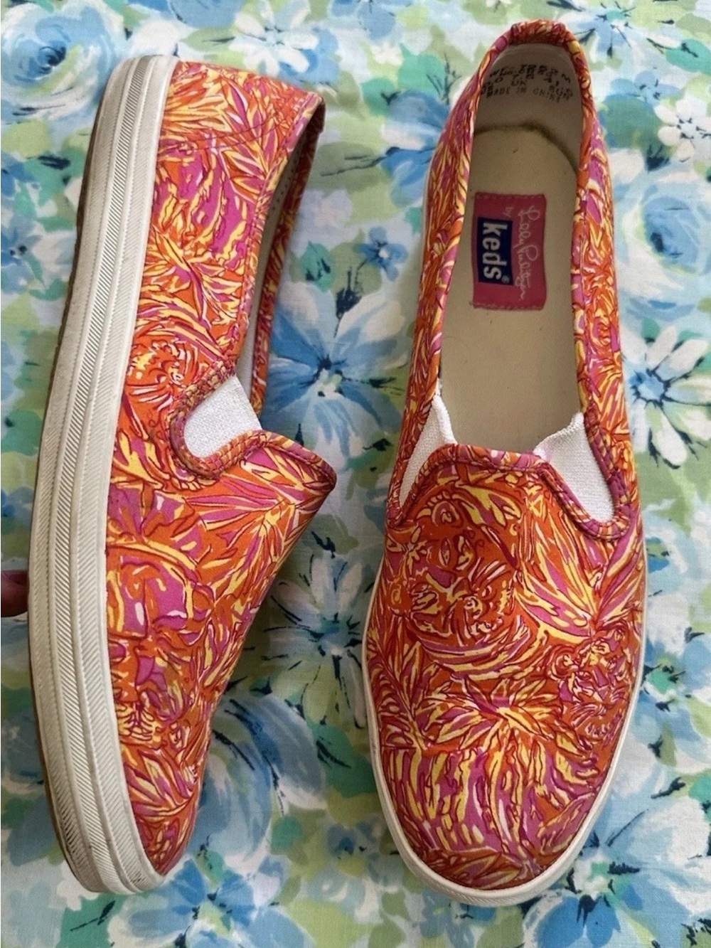 Lilly Pulitzer x Keds Pink Orange Floral Slip On Sneakers Loafers Beach 10